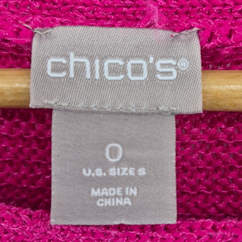 Chicos Chunky Knit Sweater Fuchsia Pink Boat Neck Womens Size 0 Small Preppy - Picture 6 of 10